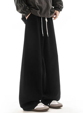 春秋宽松直筒阔腿裤子男生美式高街潮牌黑色长裤休闲百搭运动卫裤