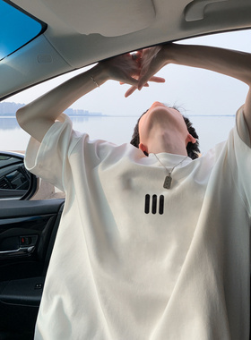 夏季美式高街宽松重磅纯棉圆领短袖T恤男潮牌潮流简约百搭T恤上衣