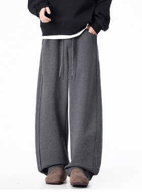 运动裤男春秋宽松直筒重磅卫裤2026新款美式简约百搭垂感阔腿裤子