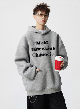 连帽卫衣男女秋冬重磅宽松加绒加厚字母印花情侣卫衣美式潮牌帽衫