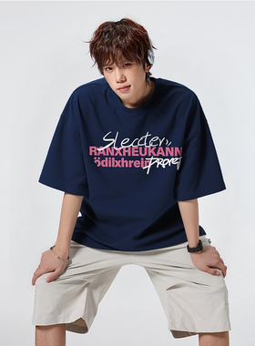 短袖男款2026新款重磅纯棉字母印花情侣T恤夏季美式潮牌大码上衣