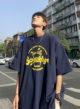 男士短袖T恤夏季美式复古重磅纯棉情侣半袖潮牌潮流宽松体恤上衣