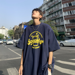 复古重磅纯棉情侣半袖 男士 美式 T恤夏季 潮牌潮流宽松体恤上衣 短袖