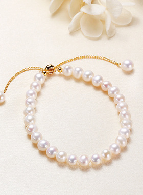 巴洛克异形淡水珍珠手链女时尚抽拉可调节5-6mm椭圆淡水珍珠手串