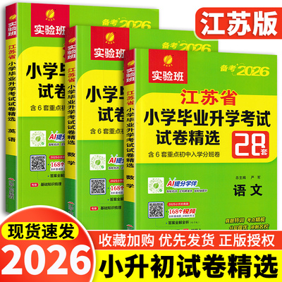 小升初2026新版江苏省小学毕业升学考试试卷精选28套卷语文数学英语苏教版 江苏13大市重点初中招生卷分班考试实验班小升初真题卷
