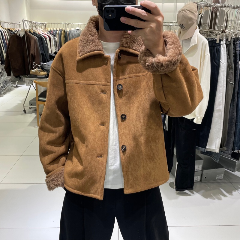 麂皮绒100%绵羊毛皮毛一体夹克