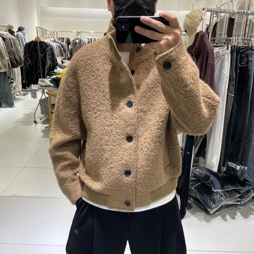 潮牌高级感加厚羊驼毛立领夹克