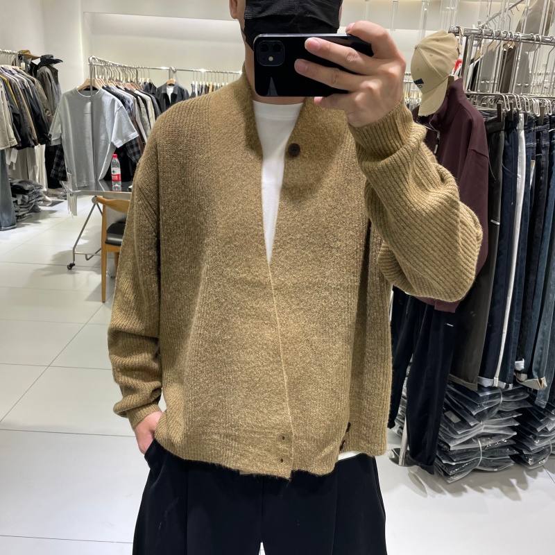 美式复古男士宽松不规则针织开衫