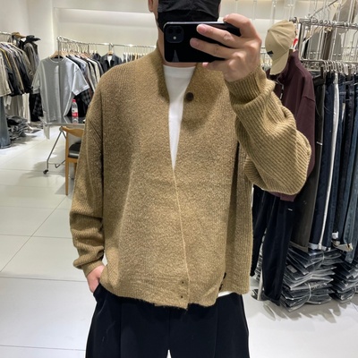 美式复古男士宽松不规则针织开衫