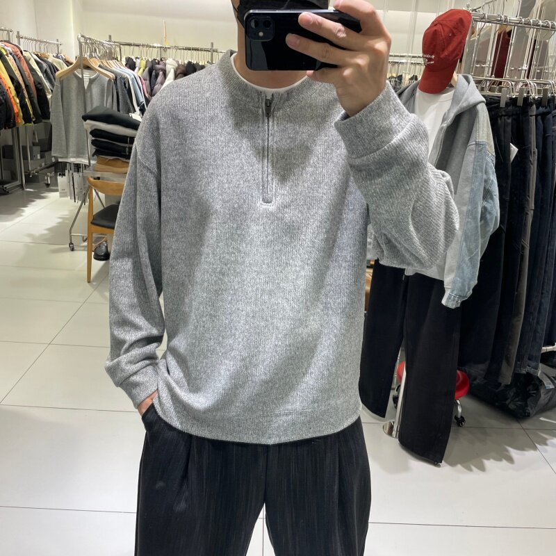 潮牌设计感假俩件半拉链撞色领口套头卫衣男春季新款百搭休闲上衣