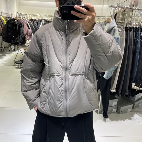 日系潮牌宽松拼接设计立领羽绒服