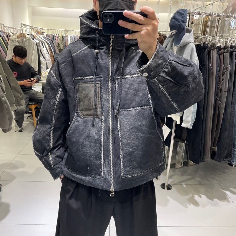 废土风做旧潮牌加厚连帽羽绒服