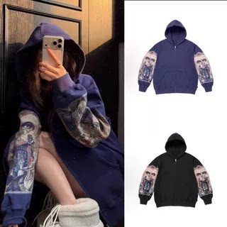 宁艺卓同款 25FW MJ款 手臂数码印花连帽卫衣拉链外套 男女同款
