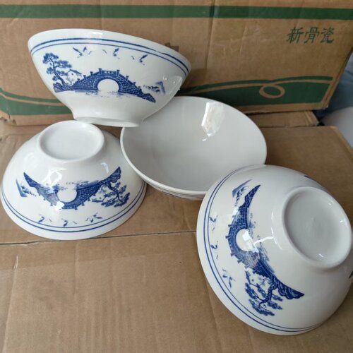 10个38.8元蓝边 青花粗陶碗 英寸 复古 面碗米饭碗 粗瓷