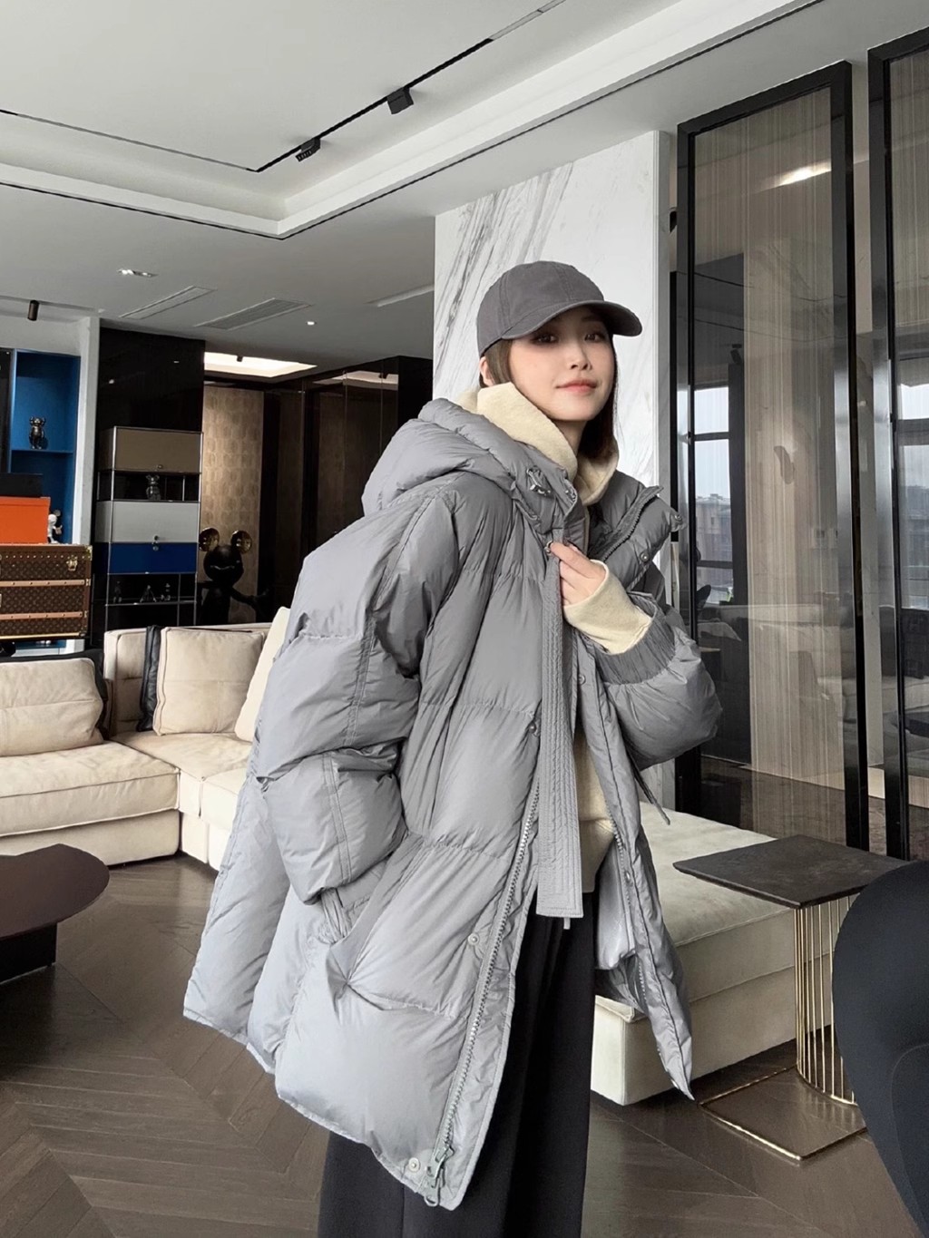 欧货高端中长款连帽90白鸭绒