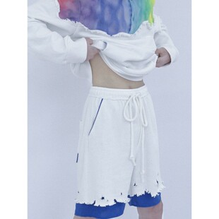 子里藏着裤 子 毛边短裤 CHENGGUANG 双层短裤 裤 宽松 WANG