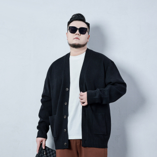 2025秋冬新款加肥加大码男装针织开衫外套青年胖子毛衣休闲毛线衣