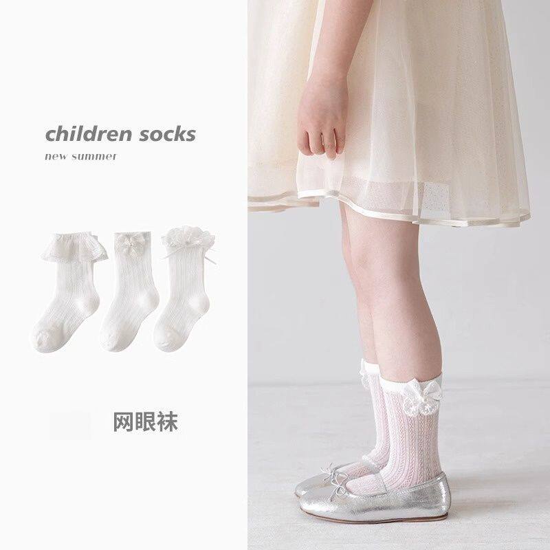 女童夏季花边春夏袜子网眼薄款洛丽塔儿童宝宝公主蕾丝女孩中筒袜
