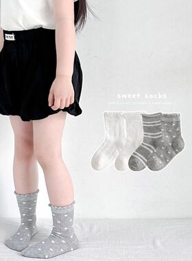 女童袜子夏季薄款网眼中筒袜儿童韩版ins花边公主袜宝宝白色短袜