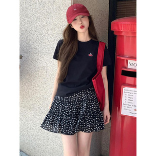 黑色碎花半身裙女2026新款高腰显瘦夏季a字小个子短裙蓬蓬蛋糕裙