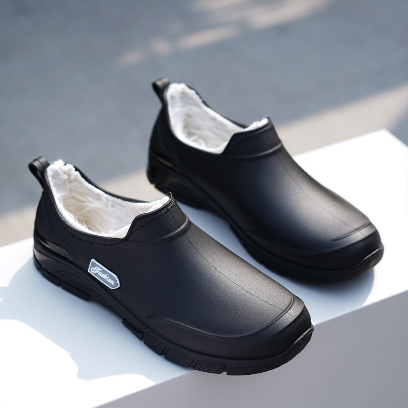 加绒厨师鞋 雨鞋男士短筒加绒保暖雨靴防滑防水外卖骑手厨房水鞋