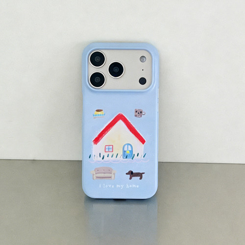 myhome蓝色小房子温馨插画17pro光面硬壳半包进口涂层硬壳16promax/17air