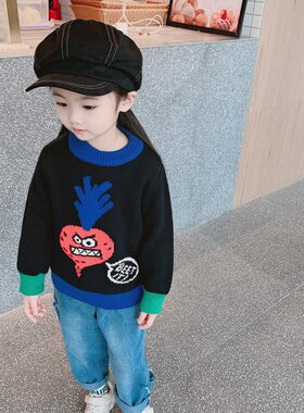 新款冬季粗线加厚纯棉毛线童装上衣 萝卜头大中小男女同款童毛衣