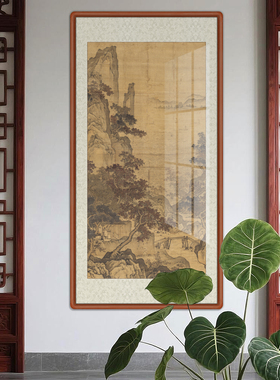 周臣观潮图新中式客厅茶室框道家墙壁挂画实木画