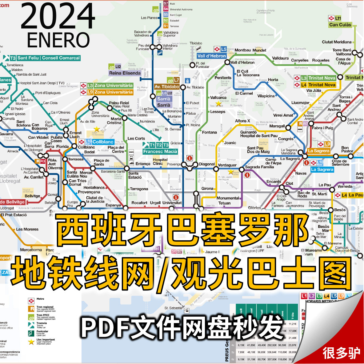 西班牙巴塞罗那地铁线网和观光巴士旅游地图攻略