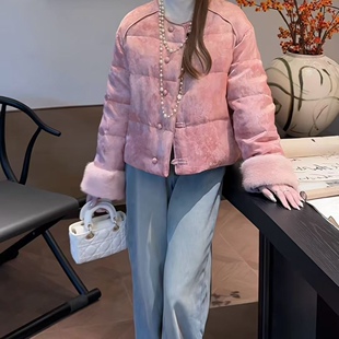 圆领盘扣国风提花羽绒服女宽松显瘦百搭外套上衣 时尚 2025冬季 新款