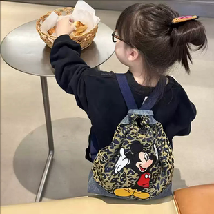 儿童小书包超轻便男女童卡通豹纹笑脸背包复古牛仔布亲子双肩包潮