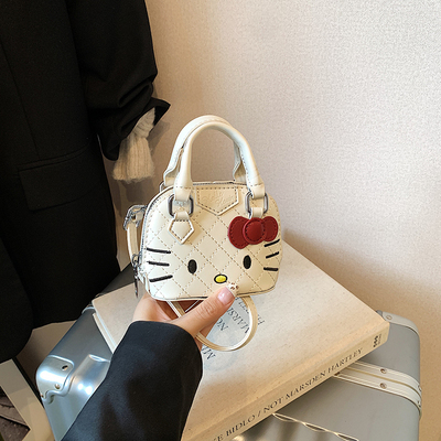 儿童卡通可爱猫咪迷你贝壳包斜挎包洋气女童绣线亲子斜挎包口红包