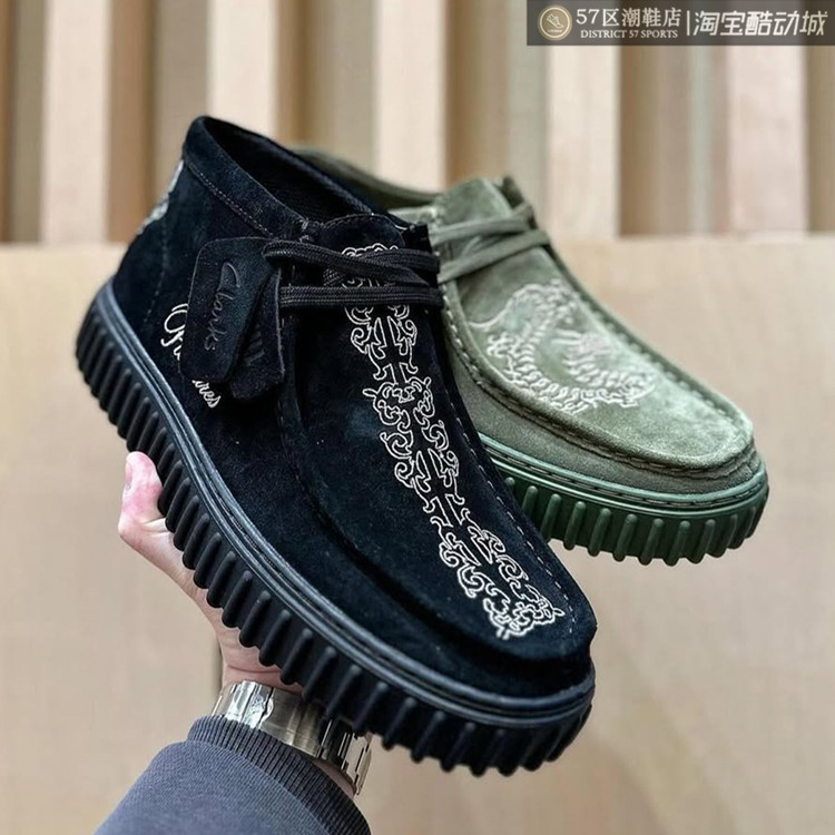 Pleasures x Clarks Torhill 其乐联名时尚潮流黑色厚底休闲板鞋