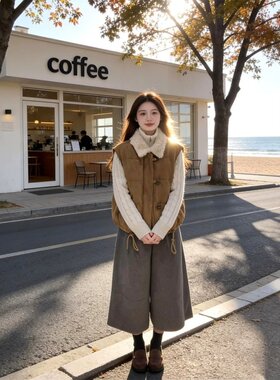 秋冬毛绒翻领马甲三件套大码女装
