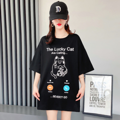 Original real shot cotton t-shirt female Korean summer new student loose short sleeve medium length ins fashion brand top