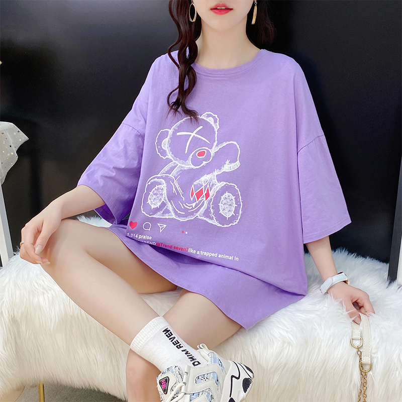 Real shot pure cotton T-shirt women's Korean Short Sleeve medium length inschao brand loose half sleeve new summer jacket