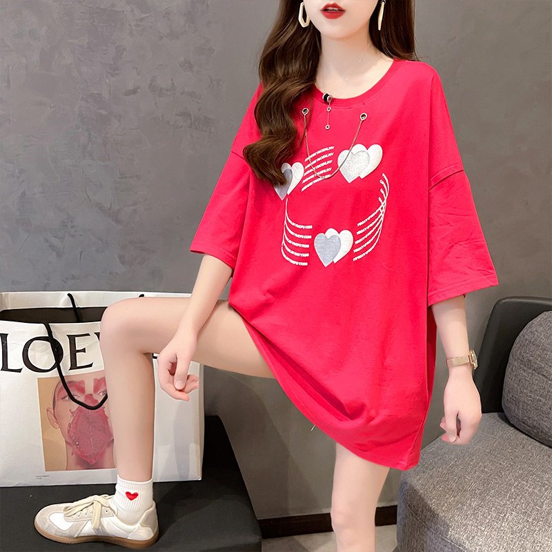 Real shot cotton tide brand fermentation printing perforated summer medium long short sleeve T-shirt blouse net red same size
