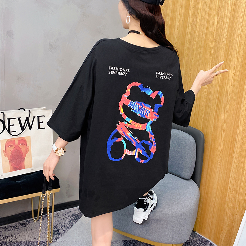 Real shot cotton short sleeve t-shirt female Korean version lazy wind loose medium length 2021 summer new ins top