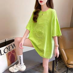 實拍棉質短袖t恤女夏2021新款韓版中長學生上衣大碼女裝網紅同款