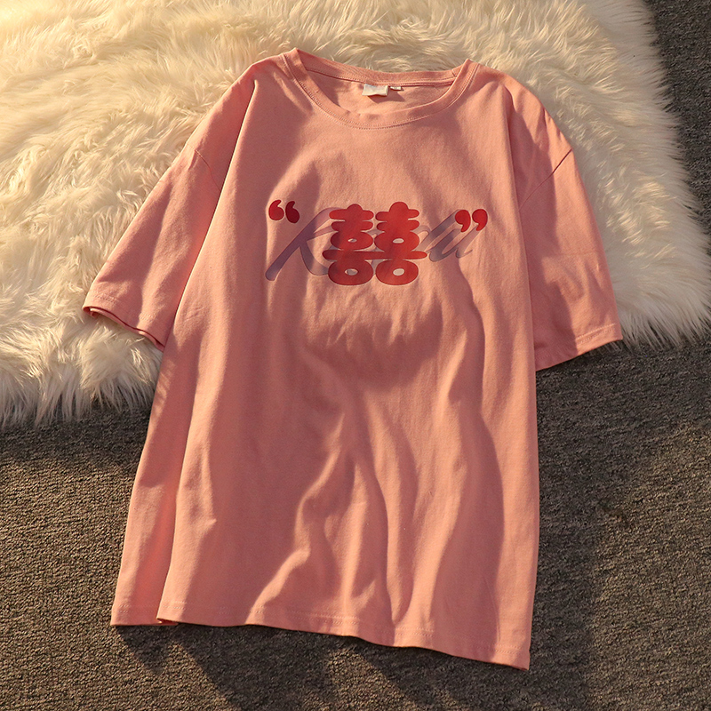 Real shot cotton short sleeve T-shirt women's summer 2021 new Korean round neck student top large women's net red