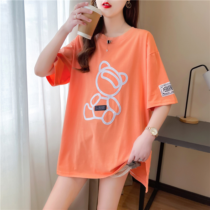 實拍夏季新款日韓版刺繡開抽短袖T恤女潮35棉INS上衣寬鬆網紅同款