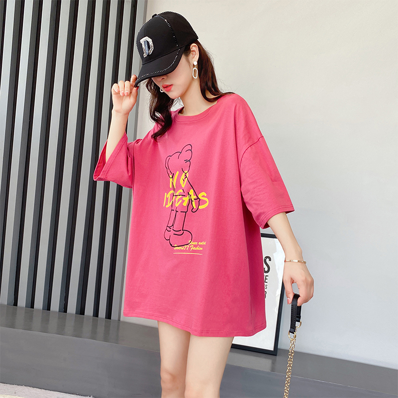 實拍純棉t恤女寬鬆短袖中長款ins潮牌韓版夏季新款半袖體恤衫