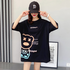 Real shot cotton t-shirt female short sleeve Korean version lazy wind loose mid long summer new ins student T-shirt