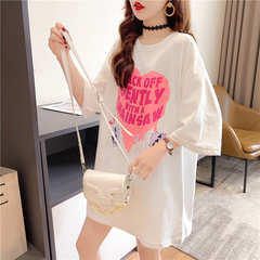 實拍棉質日韓版印花卡通寬鬆中長款短袖T恤女潮夏網紅同款大碼