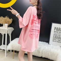Real shot pure cotton T-shirt, female short sleeve, loose medium length, fashionable Korean summer new student clothes