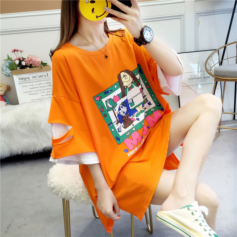 實拍棉質網紅同款短袖t恤女夏2021新款印花圓領上衣大碼女裝
