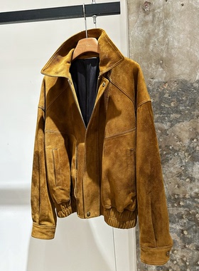 25秋新款小众设计感松弛随性摩登复古机车风皮衣夹克山羊皮外套女