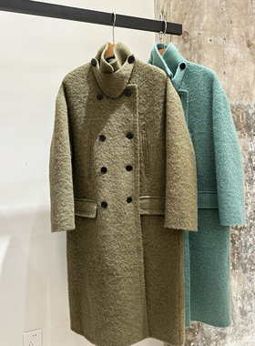 2025秋冬新款韩版小众设计复古双排扣羊毛羊绒大衣外套女中长款