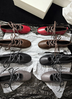 25秋季新品palom-a温柔芭蕾风羊皮系带休闲百搭平跟柔软小皮鞋女