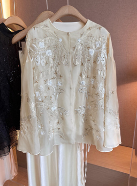 2025春夏新款法式复古重工刺绣外套女高级感气质国风真丝上衣薄